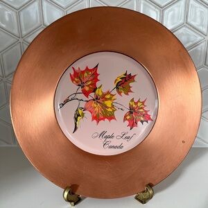 VINTAGE Fantasy Copperware Decorative Plate Canada Maple Leaf Mid-Century Decor